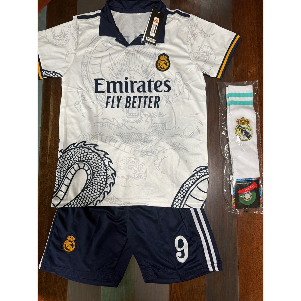 Real Madrid Mbappe Soccer Kit Jersey Shorts Socks Set Size 12-14 years
